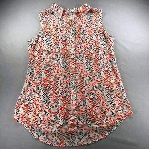 Liz Claiborne Sleeveless Button‎ Up Tank Small Collared Abstract Print Workwear